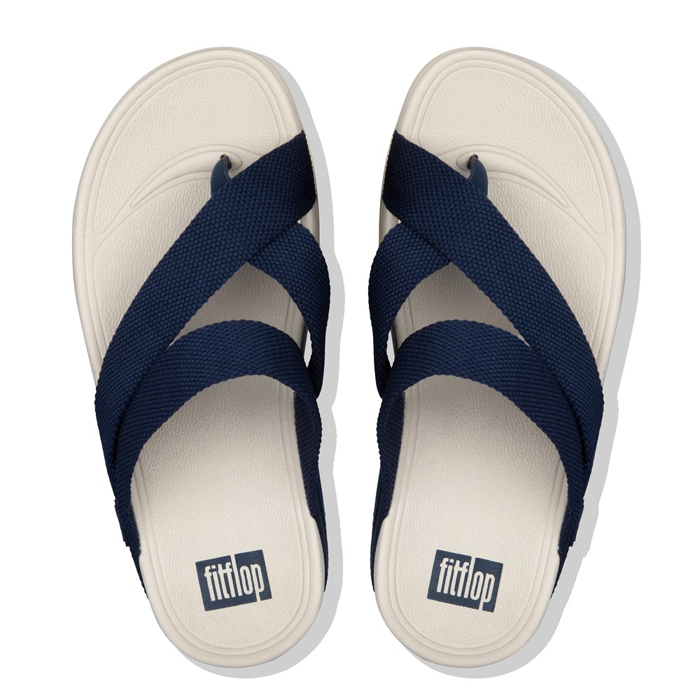 Fitflop Mens Sandals - Sling Weave Toe-post - Navy/Beige - 810-VQSDJT